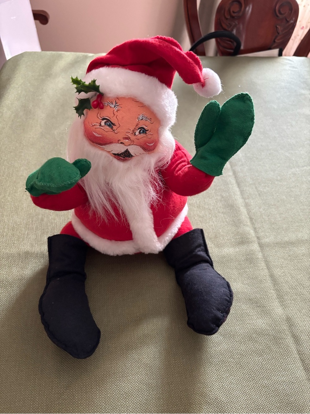 AnnaLee Classic Red Santa Plush with Green Mittens - Holiday Home Decor
